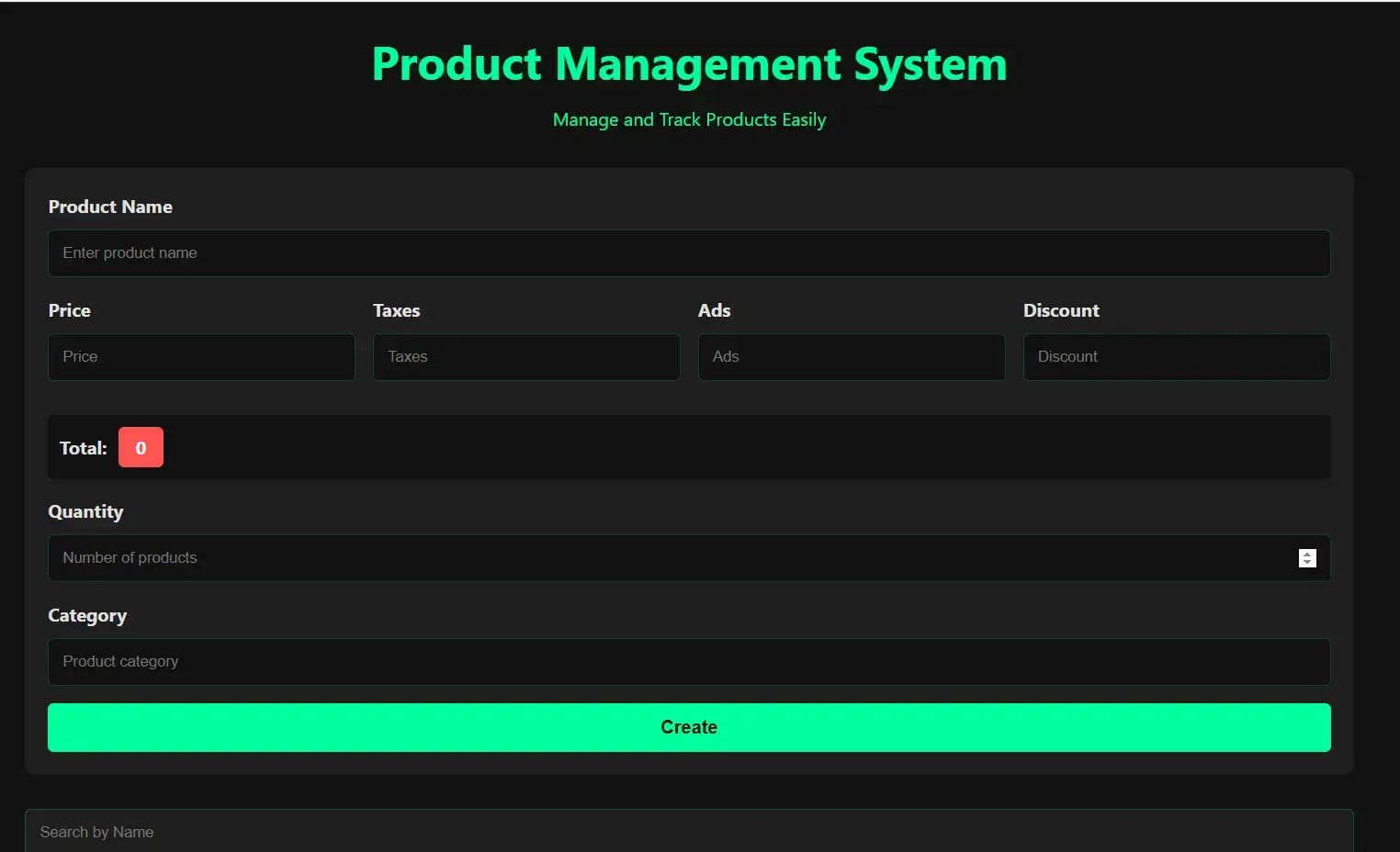 Screenshot of the CRUD application project